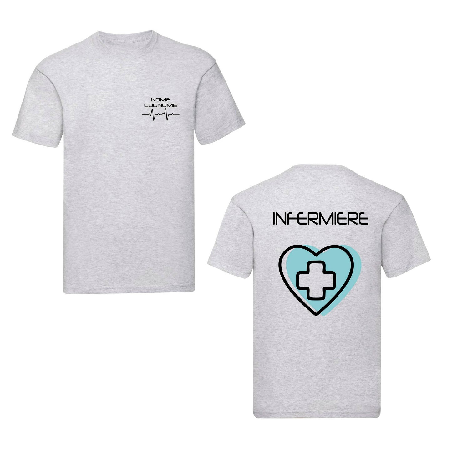 T-Shirt Uomo o Donna Cotone Basic Super vestibilità Top qualità - Infermiere Cuore Azzurro- Personalizzata con Nome