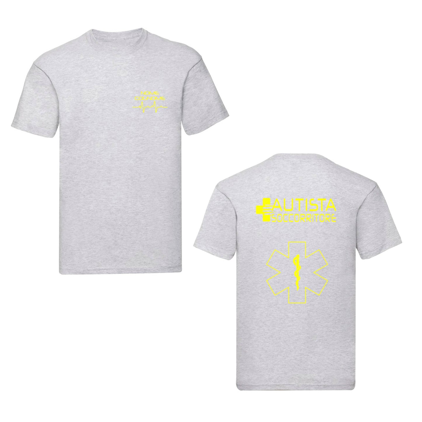 T-Shirt Uomo o Donna Cotone Basic Super vestibilità Top qualità - Autista soccorritore Giallo - Personalizzata con Nome