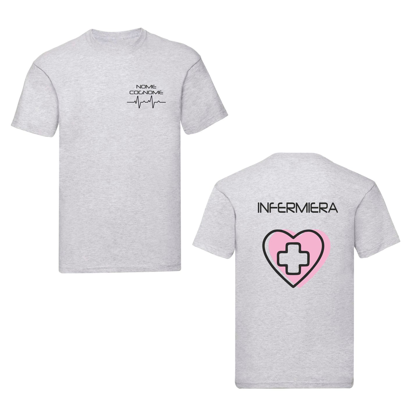 Copia del T-Shirt Uomo o Donna Cotone Basic Super vestibilità Top qualità - Infermiere Cuore Rosa - Personalizzata con Nome