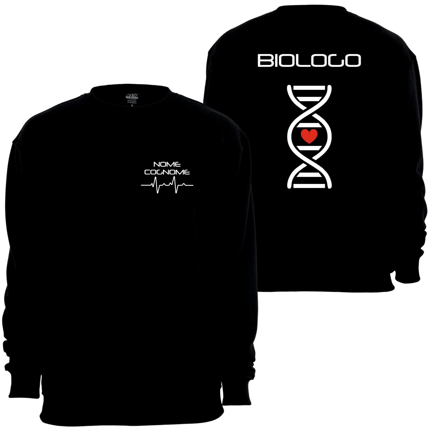 Felpa Girocollo Uomo o Donna Cotone Basic Super vestibilità Top qualità - Biologo e Biologa Dna - Personalizzata con Nome