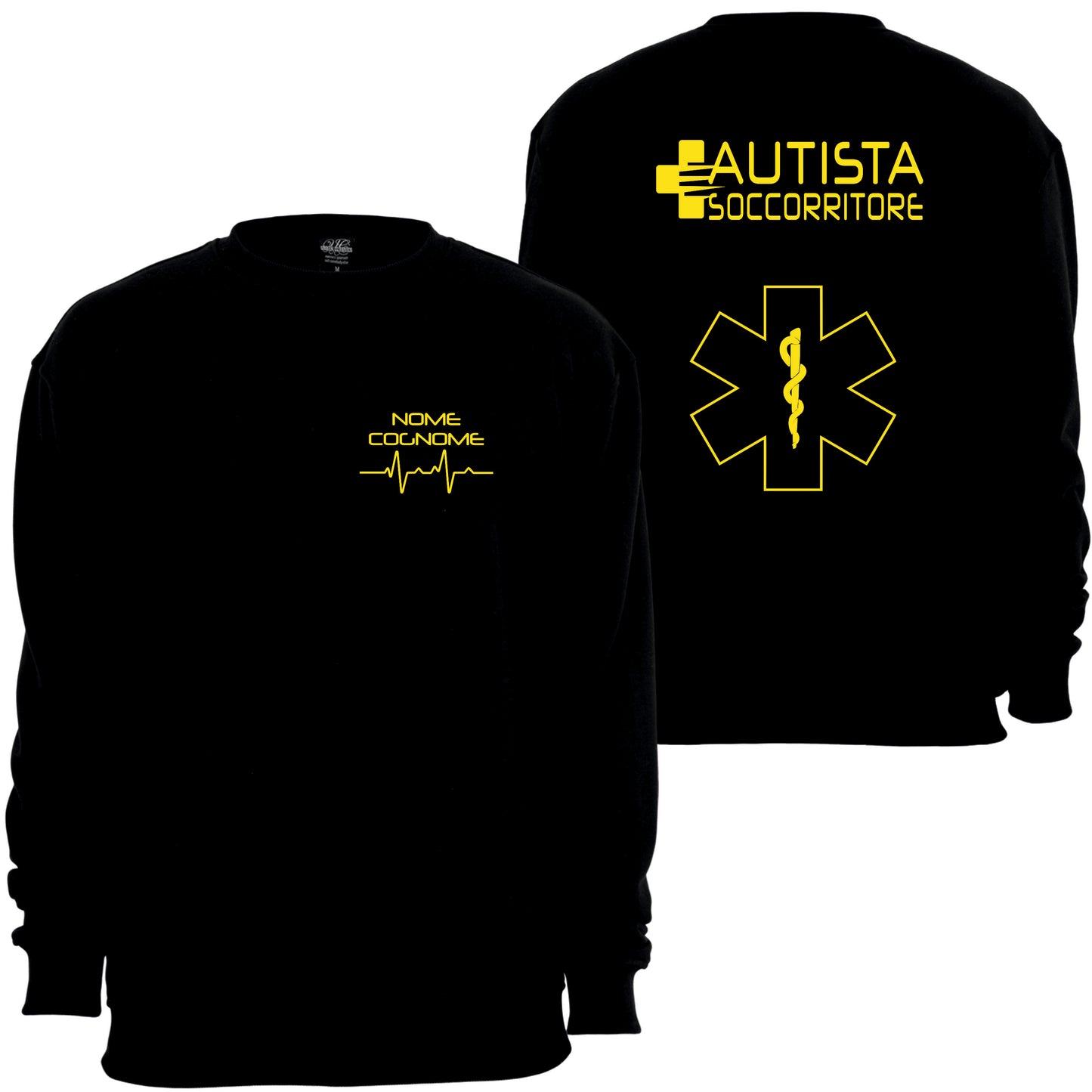 Felpa Girocollo Uomo o Donna Cotone Basic Super vestibilità Top qualità - Autista soccorritore Giallo - Personalizzata con Nome
