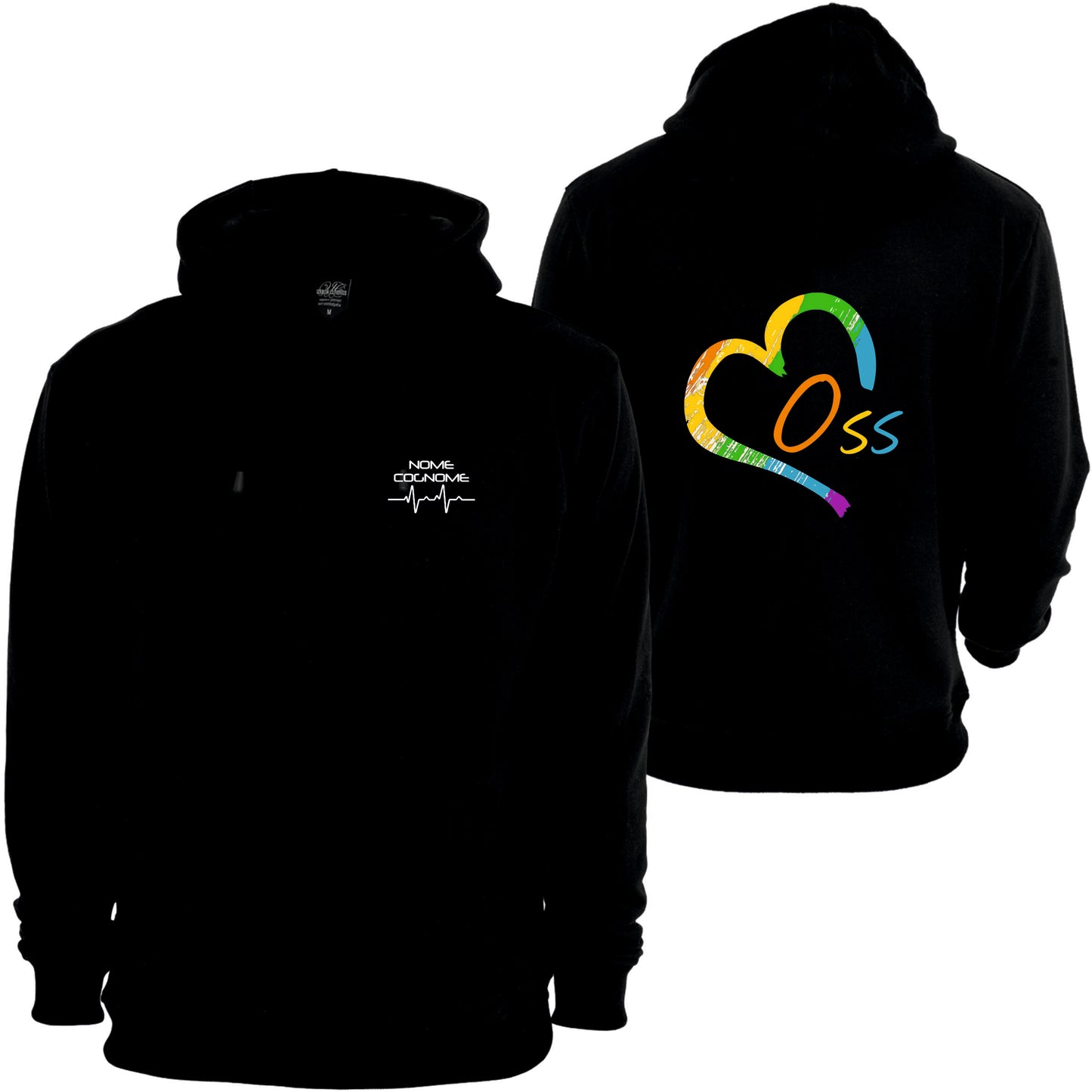 Felpa Girocollo Uomo o Donna Cotone Basic Super vestibilità Top qualità - OSS Cuore Colorato - Personalizzata con Nome