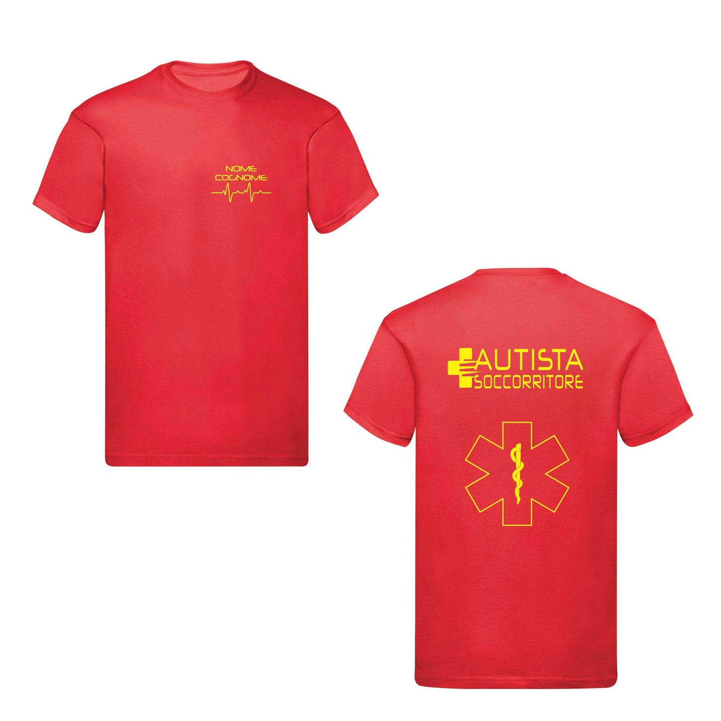 T-Shirt Uomo o Donna Cotone Basic Super vestibilità Top qualità - Autista soccorritore Giallo - Personalizzata con Nome