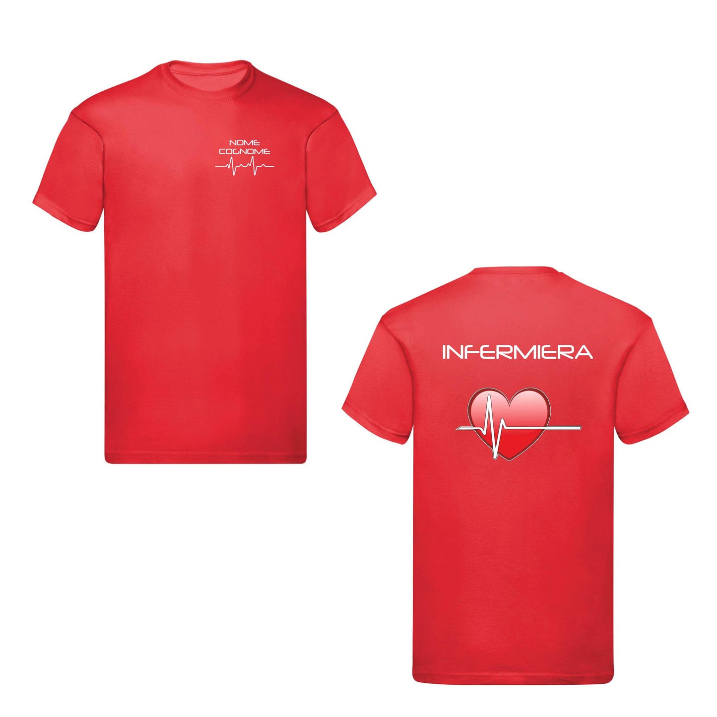 T-Shirt Uomo o Donna Cotone Basic Super vestibilità Top qualità - Infermiere Cuore Rosso - Personalizzata con Nome