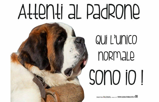 SAN BERNARDO ATTENTI AL PADRONE - CARTELLO ATTENTI AL CANE in Adesivo Resistente, Pannello in Forex, Pannello In Alluminio o in Plexiglas