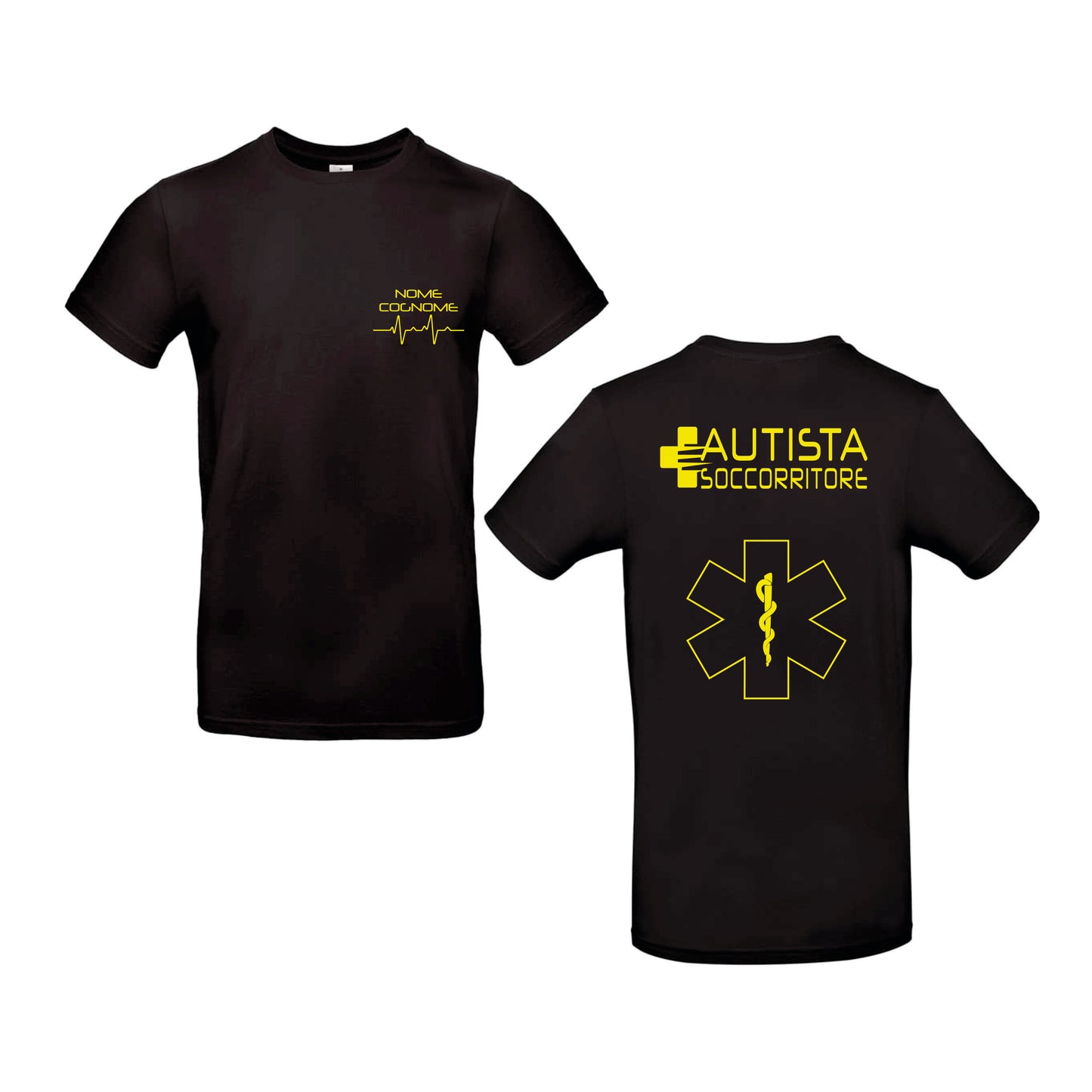 T-Shirt Uomo o Donna Cotone Basic Super vestibilità Top qualità - Autista soccorritore Giallo - Personalizzata con Nome