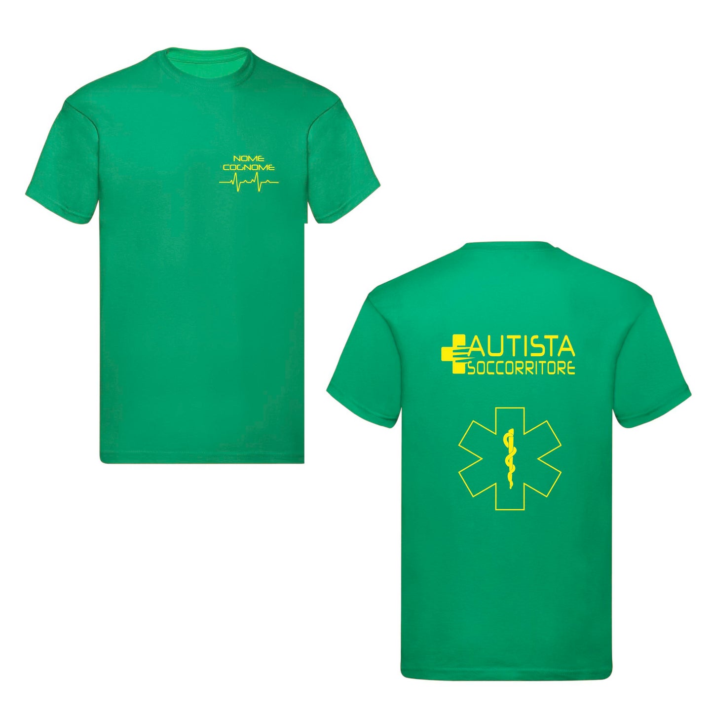 T-Shirt Uomo o Donna Cotone Basic Super vestibilità Top qualità - Autista soccorritore Giallo - Personalizzata con Nome