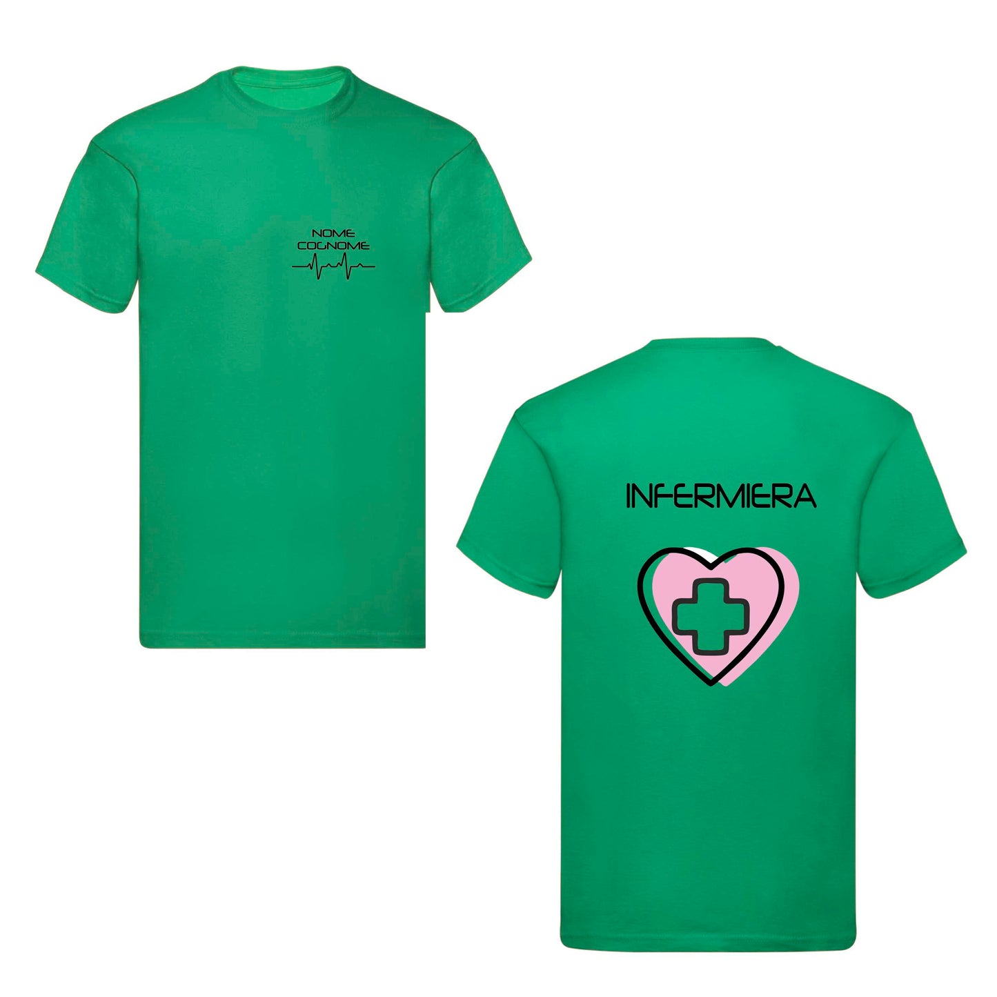 Copia del T-Shirt Uomo o Donna Cotone Basic Super vestibilità Top qualità - Infermiere Cuore Rosa - Personalizzata con Nome