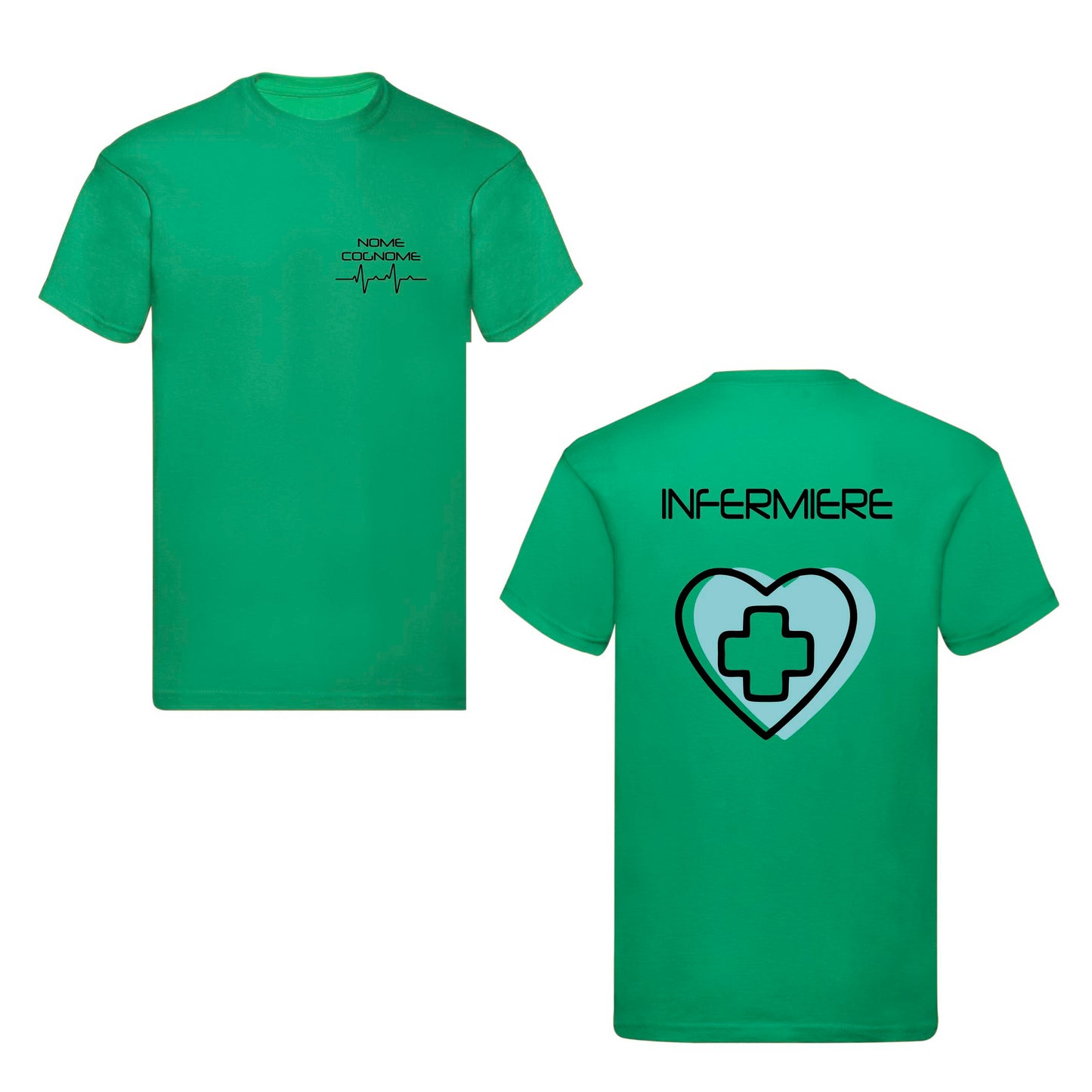 T-Shirt Uomo o Donna Cotone Basic Super vestibilità Top qualità - Infermiere Cuore Azzurro- Personalizzata con Nome