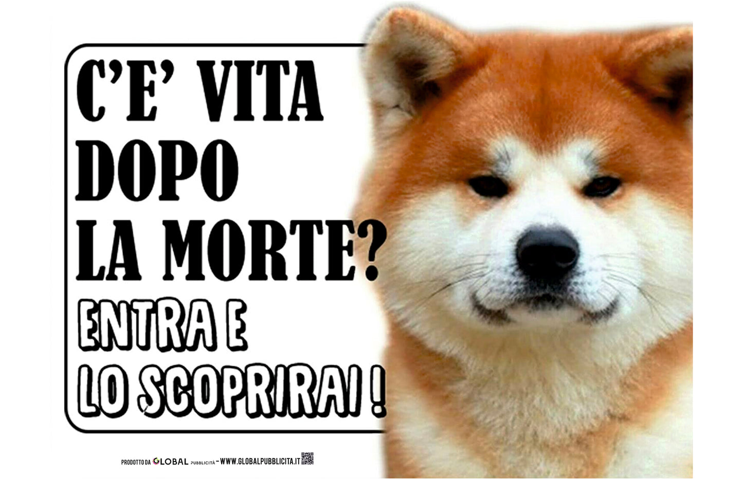 AKITA - C'è vita dopo la morte, entra e lo scoprirai - CARTELLO ATTENTI AL CANE in Adesivo Resistente, Pannello in Forex, Pannello In Alluminio o in Plexiglas