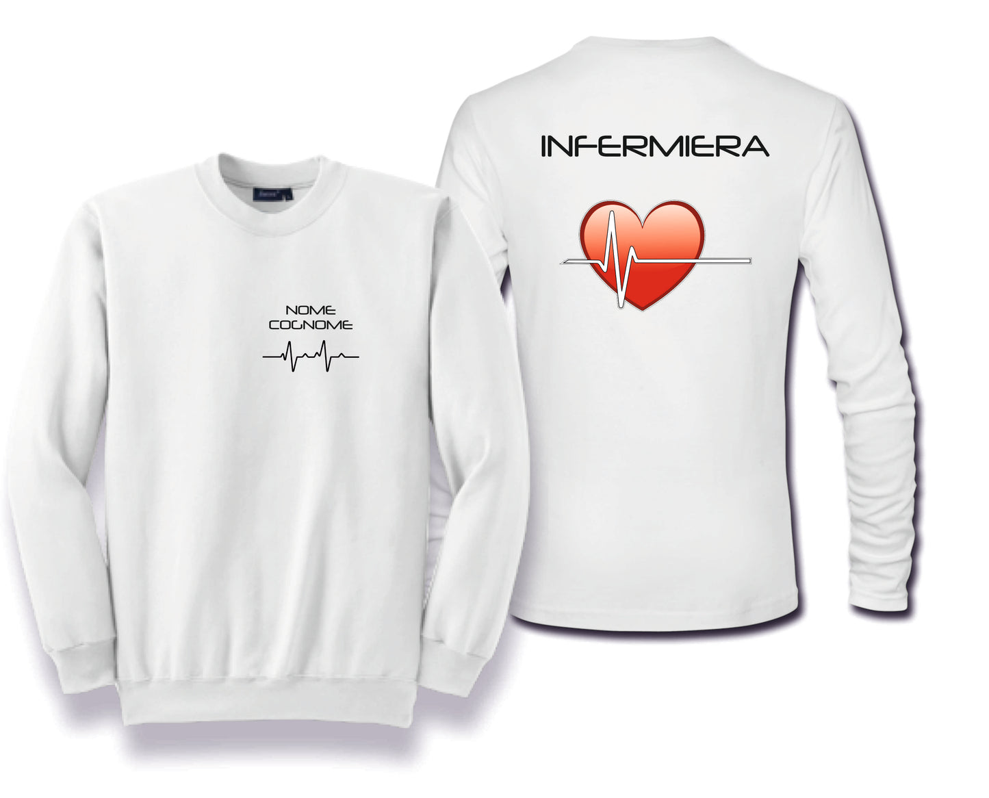 Felpa Girocollo Uomo o Donna Cotone Basic Super vestibilità Top qualità - Infermieri Cuore Rosso - Personalizzata con Nome