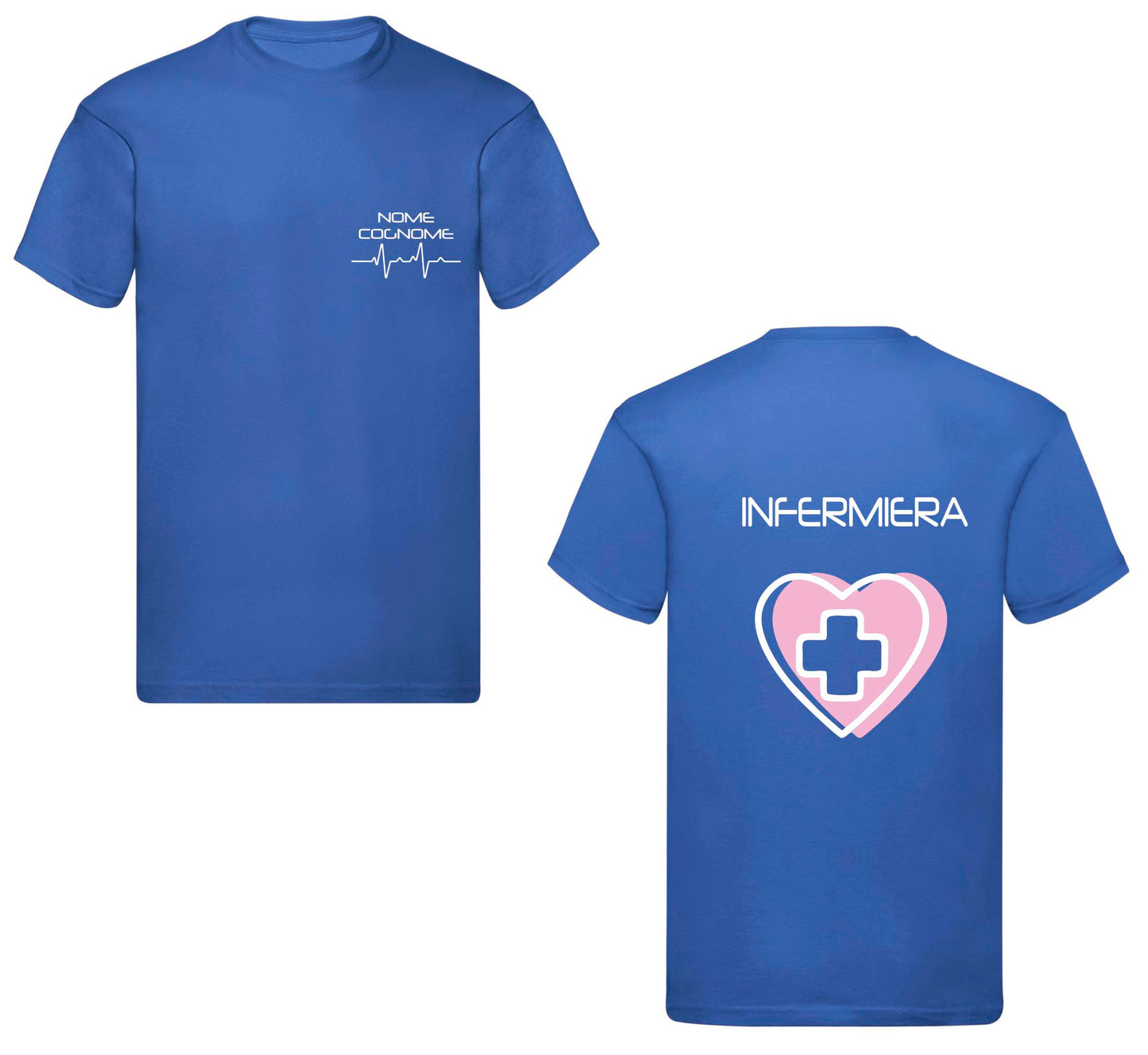 Copia del T-Shirt Uomo o Donna Cotone Basic Super vestibilità Top qualità - Infermiere Cuore Rosa - Personalizzata con Nome