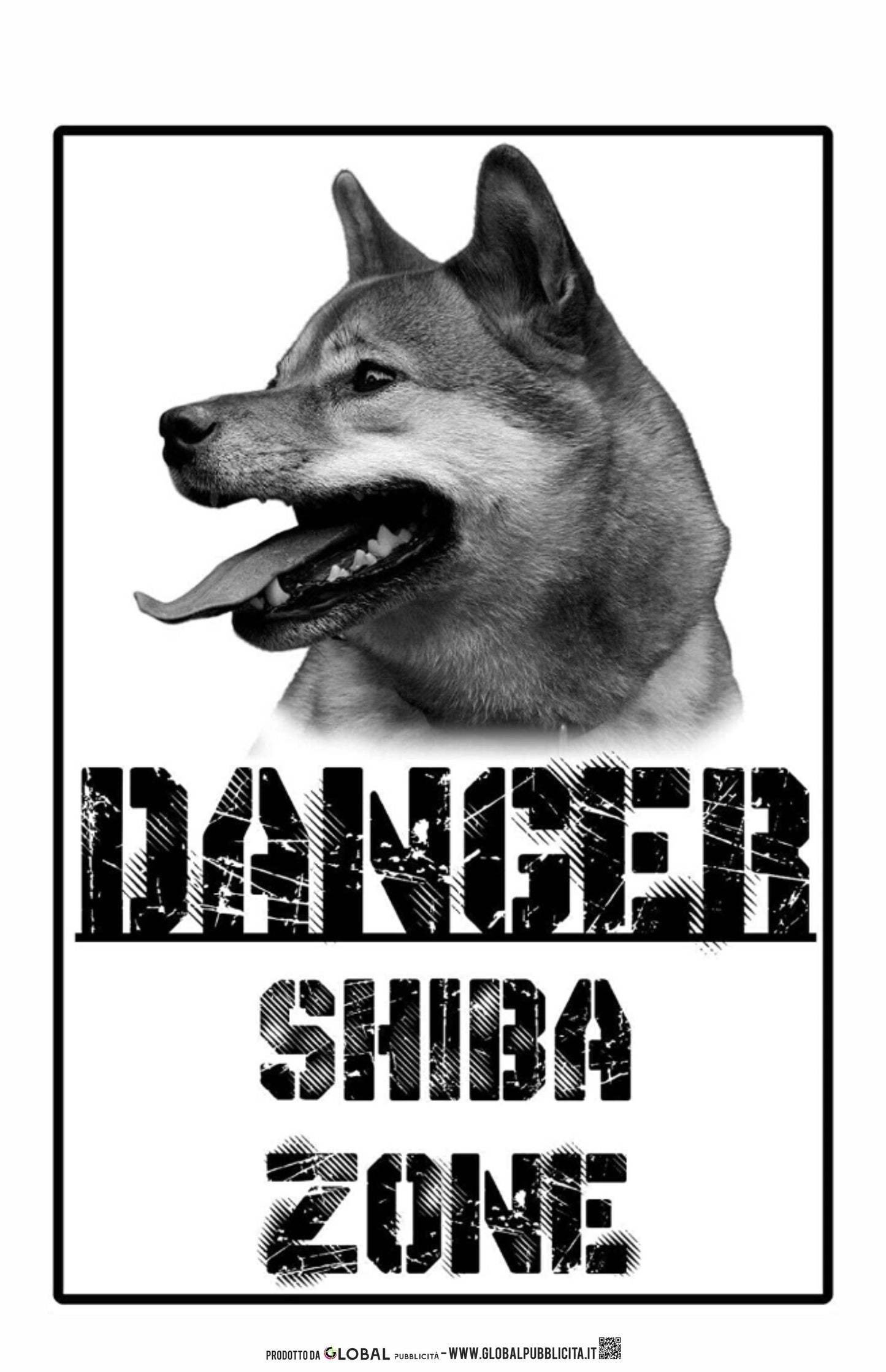 Danger shiba inu Zone - CARTELLO ATTENTI AL CANE in Adesivo Resistente, Pannello in Forex, Pannello In Alluminio o in Plexiglas