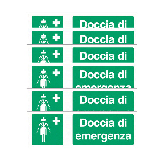 KIT DI 6 ADESIVI UNI - Doccia di emergenza - Pittogramma ISO 7010 Con Stampa Diretta U.V. (IDEALE ANCHE PER ESTERNO)