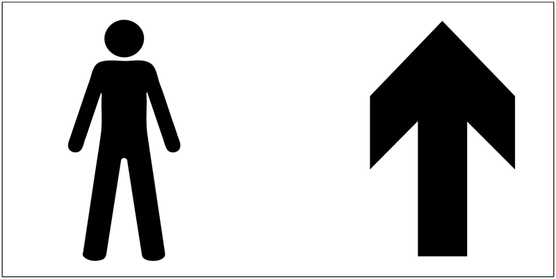 Toilette uomini - Freccia direzionale - CARTELLO SEGNALETICO UNI 7010 in Adesivo Resistente, Pannello in Forex, Pannello In Alluminio o in Plexiglas