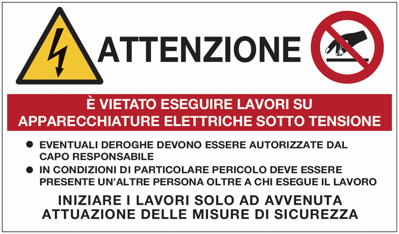 Adesivi di pericolo elettrico - Attenzione- con testo in italiano - ISO 7010 in Adesivo Resistente, Pannello in Forex, Pannello In Alluminio o in Plexiglas