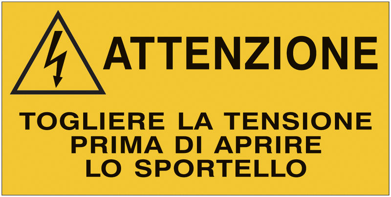 Togliere la tensione prima di aprire lo sportello - ISO 7010 in Adesivo Resistente, Pannello in Forex, Pannello In Alluminio o in Plexiglas