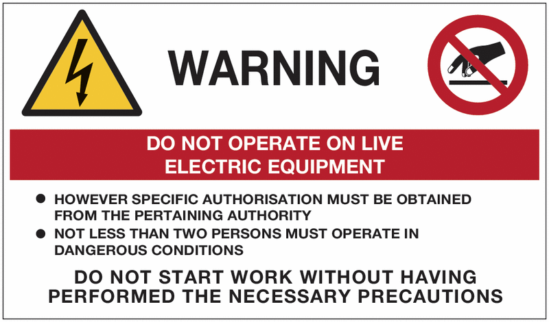 Adesivi di pericolo elettrico - Warning - con testo in inglese- ISO 7010 in Adesivo Resistente, Pannello in Forex, Pannello In Alluminio o in Plexiglas