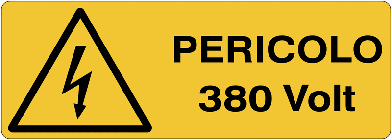 Pericolo 380 volt- CARTELLO SEGNALETICO UNI 7010 in Adesivo Resistente, Pannello in Forex, Pannello In Alluminio o in Plexiglas