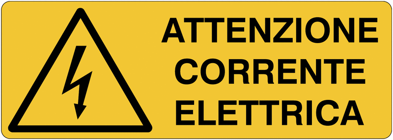 Attenzione corrente elettrica- CARTELLO SEGNALETICO UNI 7010 in Adesivo Resistente, Pannello in Forex, Pannello In Alluminio o in Plexiglas