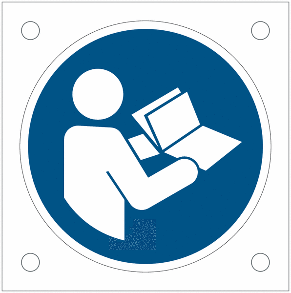 "Leggere il manuale di istruzioni" CARTELLO SEGNALETICO QUADRATO ISO 7010 - Rischio di schiacciamento, rulli dentati - Adesivo Extra Resistente, Pannello in Forex, Pannello In Alluminio