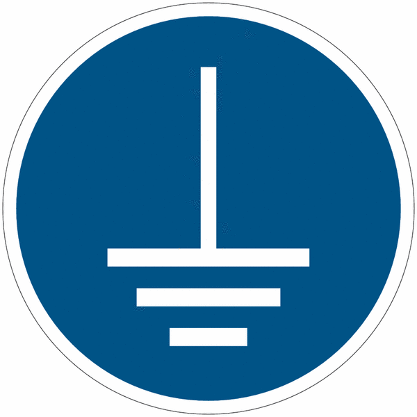 CARTELLO SEGNALETICO ROTONDO ISO 7010 - Messa a terra obbligatoria - ISO 7010 - Adesivo Extra Resistente, Pannello in Forex, Pannello In Alluminio