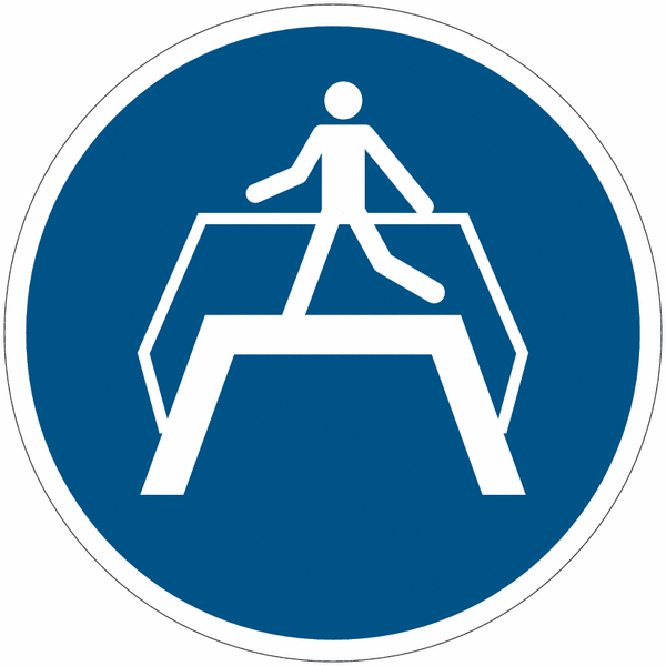 CARTELLO SEGNALETICO ROTONDO ISO 7010 - Usare il ponte pedonale - ISO 7010 - Adesivo Extra Resistente, Pannello in Forex, Pannello In Alluminio