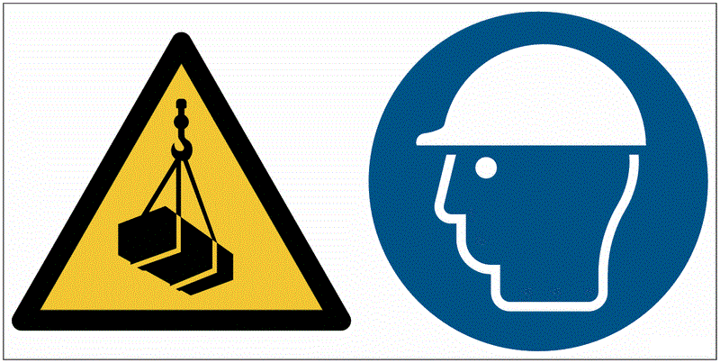 "Carichi sospesi, casco di protezione obbligatorio" UNI 7010 in Adesivo Resistente, Pannello in Forex, Pannello In Alluminio o in Plexiglas