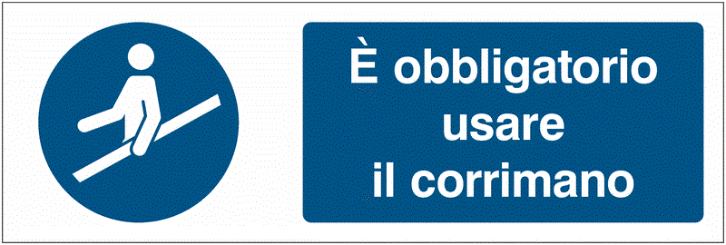 È obbligatorio usare il corrimano - CARTELLO SEGNALETICO UNI 7010 in Adesivo Resistente, Pannello in Forex, Pannello In Alluminio o in Plexiglas