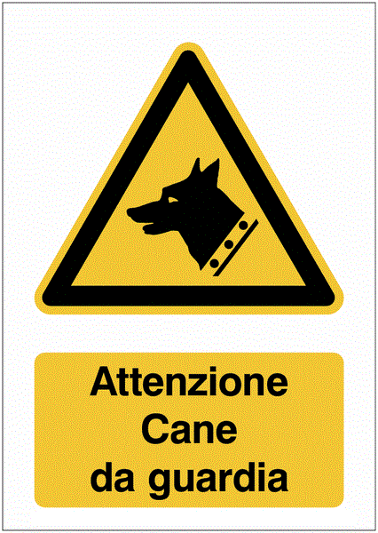 Attenzione Cane da guardia- ISO 7010 in Adesivo Resistente, Pannello in Forex, Pannello In Alluminio o in Plexiglas