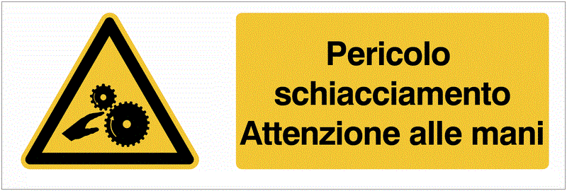 Pericolo schiacciamento, Attenzione alle mani - CARTELLO SEGNALETICO - UNI 7010 in Adesivo Resistente, Pannello in Forex, Pannello In Alluminio o in Plexiglas