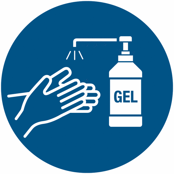 CARTELLO SEGNALETICO ROTONDO ISO 7010 - È obbligatorio igienizzare le mani - ISO 7010 - Adesivo Extra Resistente, Pannello in Forex, Pannello In Alluminio