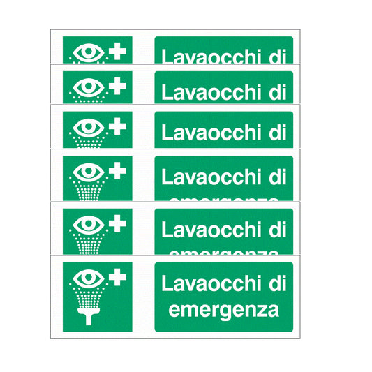 KIT DI 6 ADESIVI UNI - Lavaocchi di emergenza - Pittogramma ISO 7010 Con Stampa Diretta U.V. (IDEALE ANCHE PER ESTERNO)