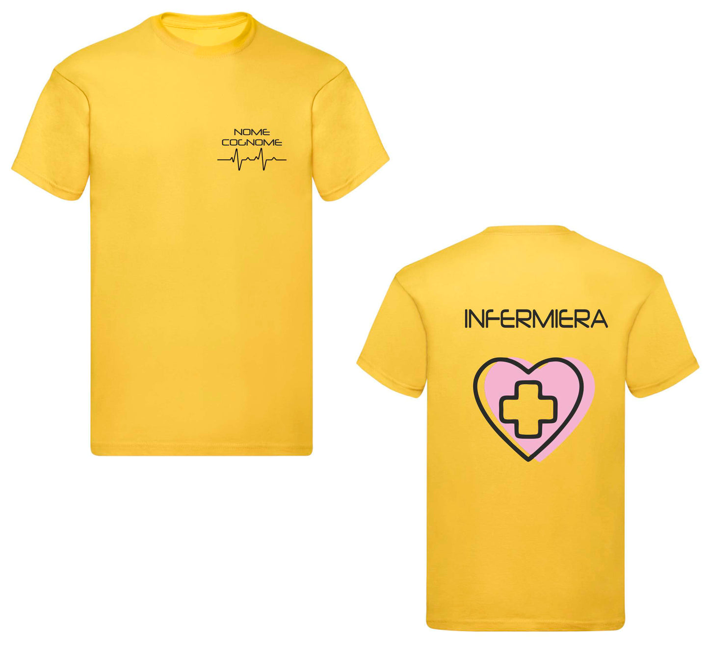 Copia del T-Shirt Uomo o Donna Cotone Basic Super vestibilità Top qualità - Infermiere Cuore Rosa - Personalizzata con Nome