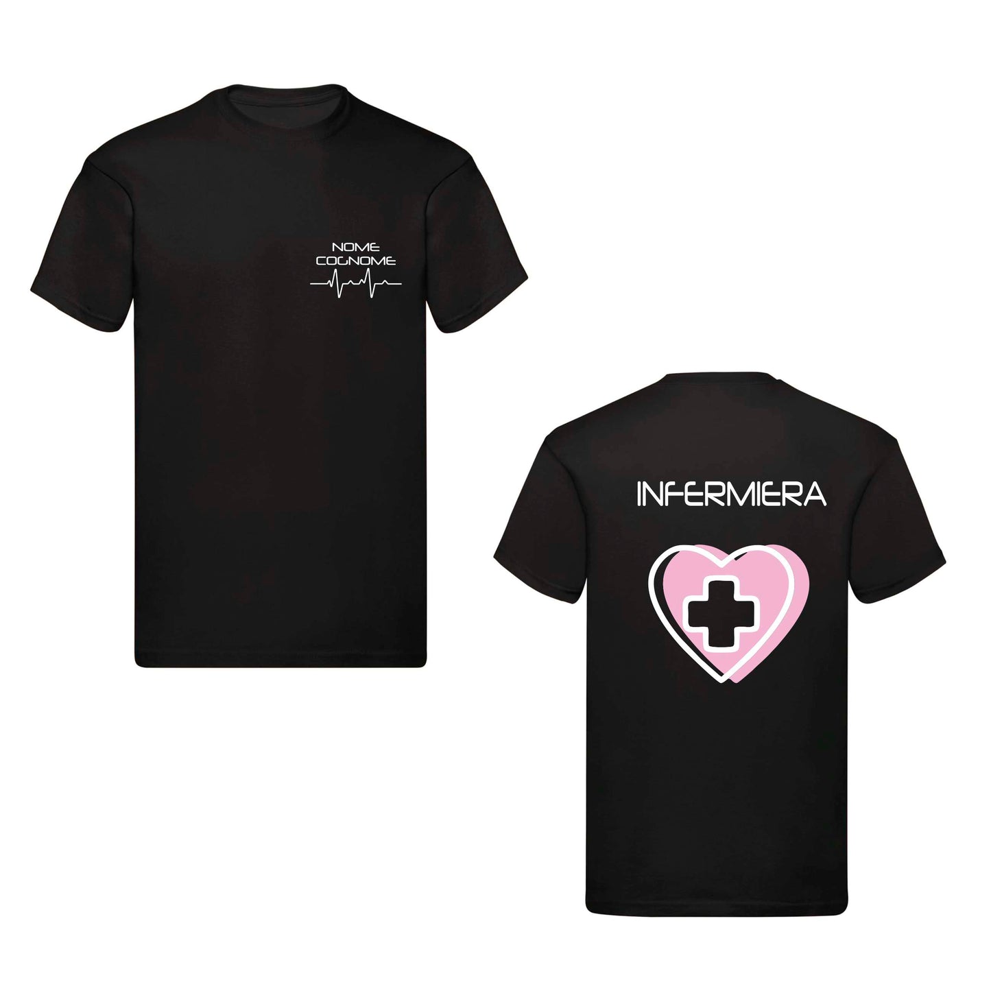 Copia del T-Shirt Uomo o Donna Cotone Basic Super vestibilità Top qualità - Infermiere Cuore Rosa - Personalizzata con Nome