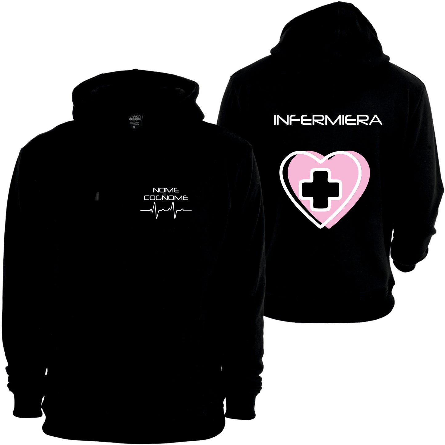 Felpa Girocollo Uomo o Donna Cotone Basic Super vestibilità Top qualità - Infermiere Cuore Rosa - Personalizzata con Nome