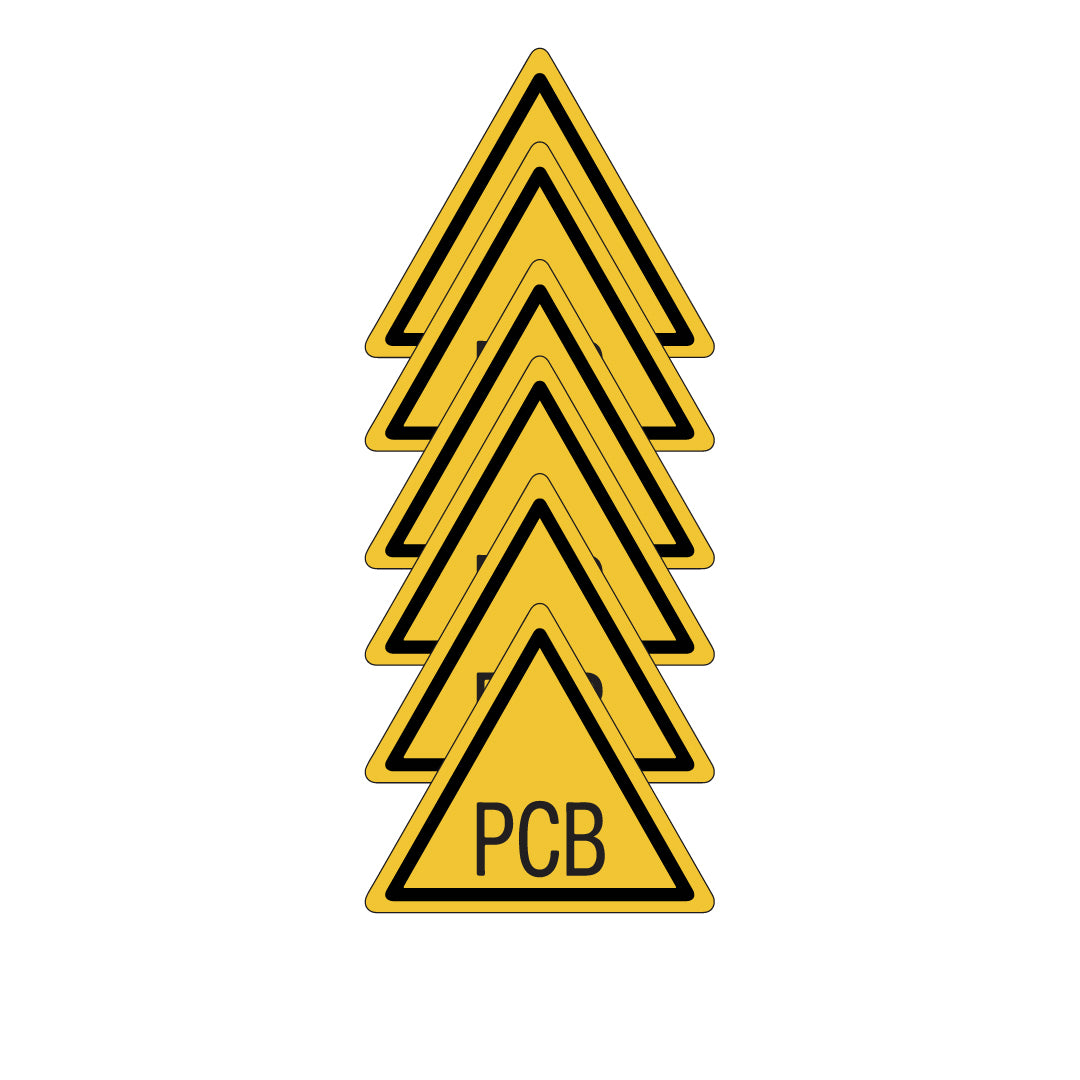KIT DI 6 ADESIVI "PCB" - Pittogramma TRIANGOLO ISO 7010 - Con Stampa Diretta U.V. (IDEALE ANCHE PER ESTERNO)