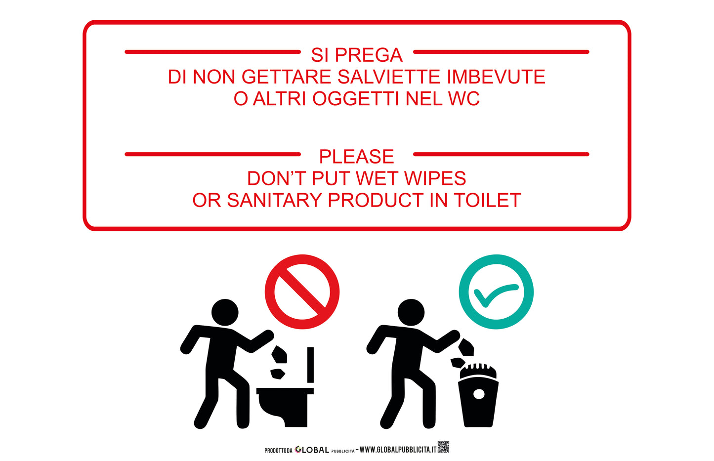 Vietato gettare salviette imbevute o altri oggetti nel wc - CARTELLO SEGNALETICO ISO 7010 in Adesivo Resistente, Pannello in Forex, Pannello In Alluminio o in Plexiglas