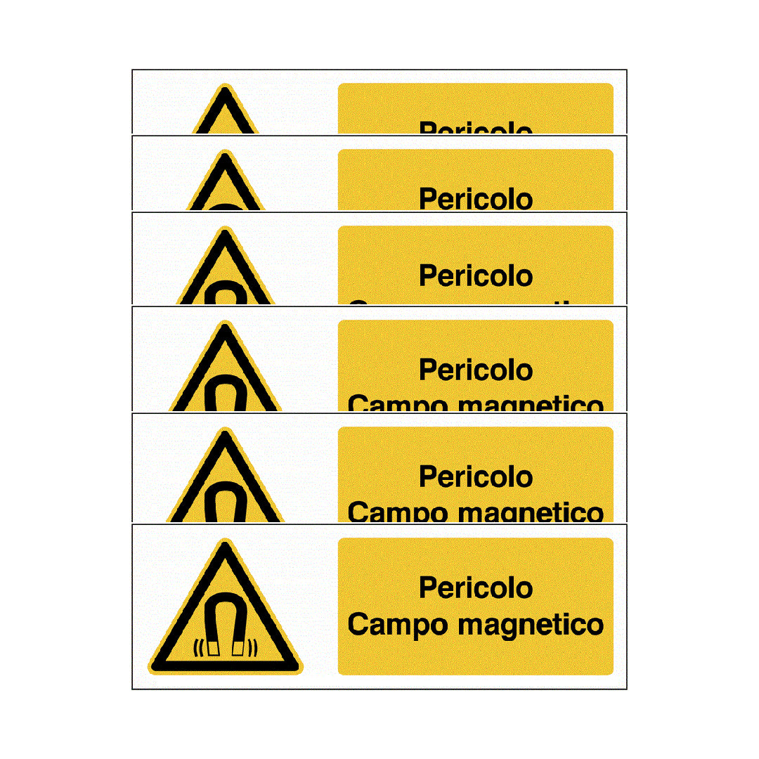 KIT DI 6 ADESIVI UNI - Pericolo Campo magnetico - Pittogramma ISO 7010 Con Stampa Diretta U.V. (IDEALE ANCHE PER ESTERNO)
