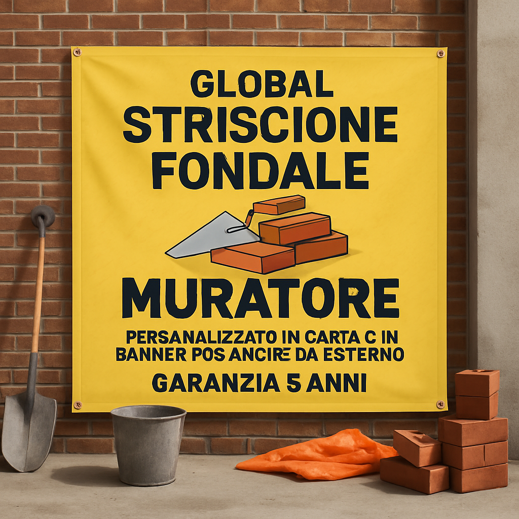 GLOBAL STRISCIONE FONDALE ATTIVITÀ - MURATORE - PERSONALIZZATO IN CARTA O IN BANNER PVC ANCHE DA ESTERNO GARANZIA 5 ANNI - 01 ambientata