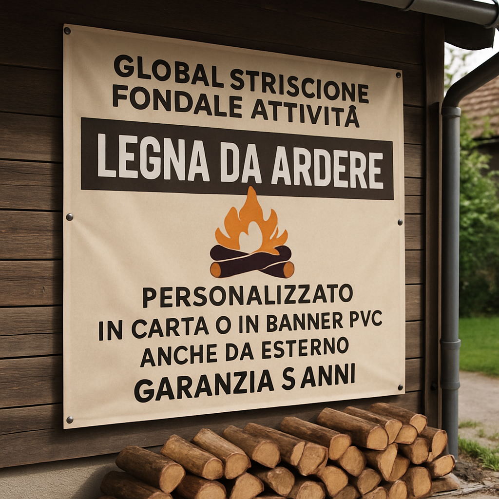 GLOBAL STRISCIONE FONDALE ATTIVITÀ - LEGNA DA ARDERE - PERSONALIZZATO IN CARTA O IN BANNER PVC ANCHE DA ESTERNO GARANZIA 5 ANNI - 01 ambientata