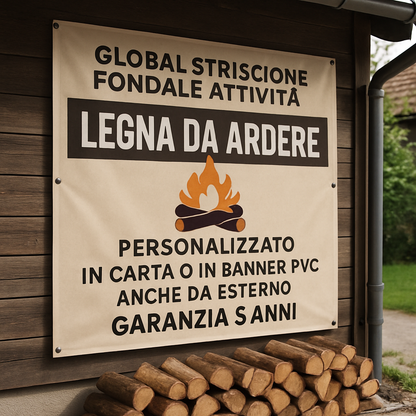 GLOBAL STRISCIONE FONDALE ATTIVITÀ - LEGNA DA ARDERE - PERSONALIZZATO IN CARTA O IN BANNER PVC ANCHE DA ESTERNO GARANZIA 5 ANNI - 01 ambientata