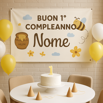 BANNER STRISCIONE PRIMO compleanno - winnie the pooh - CON NOME bimbo bimba - 01 ambientata