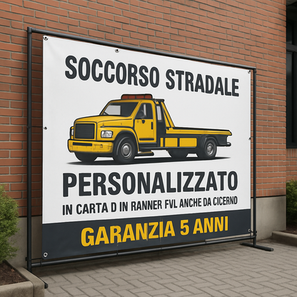 GLOBAL STRISCIONE FONDALE ATTIVITÀ - SOCCORSO STRADALE - PERSONALIZZATO IN CARTA O IN BANNER PVC ANCHE DA ESTERNO GARANZIA 5 ANNI - 01 ambientata