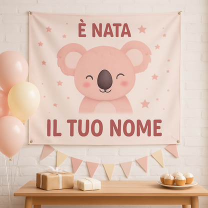 BANNER STRISCIONE NASCITA - Koala rosa - CON IL TUO NOME bimbo neonato - 01 ambientata