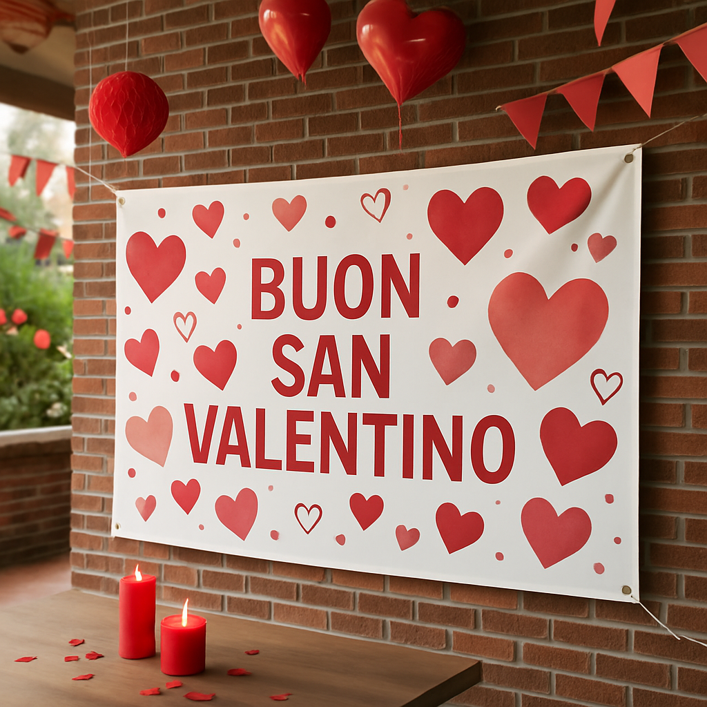 GLOBAL STRISCIONE FONDALE ANNIVERSARIO - BUON SAN VALENTINO MOD 6 - IN CARTA O IN BANNER PVC ANCHE DA ESTERNO GARANZIA 5 ANNI - 01 ambientata