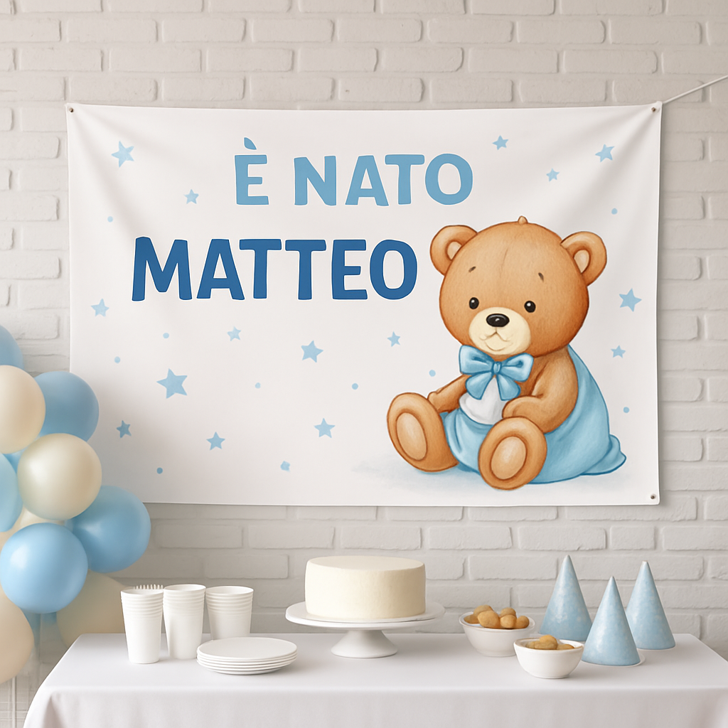 BANNER STRISCIONE NASCITA - Bimbo Orsetto - CON IL TUO NOME bimbo neonato - 01 ambientata