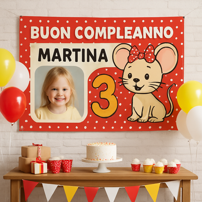BANNER STRISCIONE compleanno - Mickey Mouse - CON NOME foto ed età bimbo/a - 01 ambientata