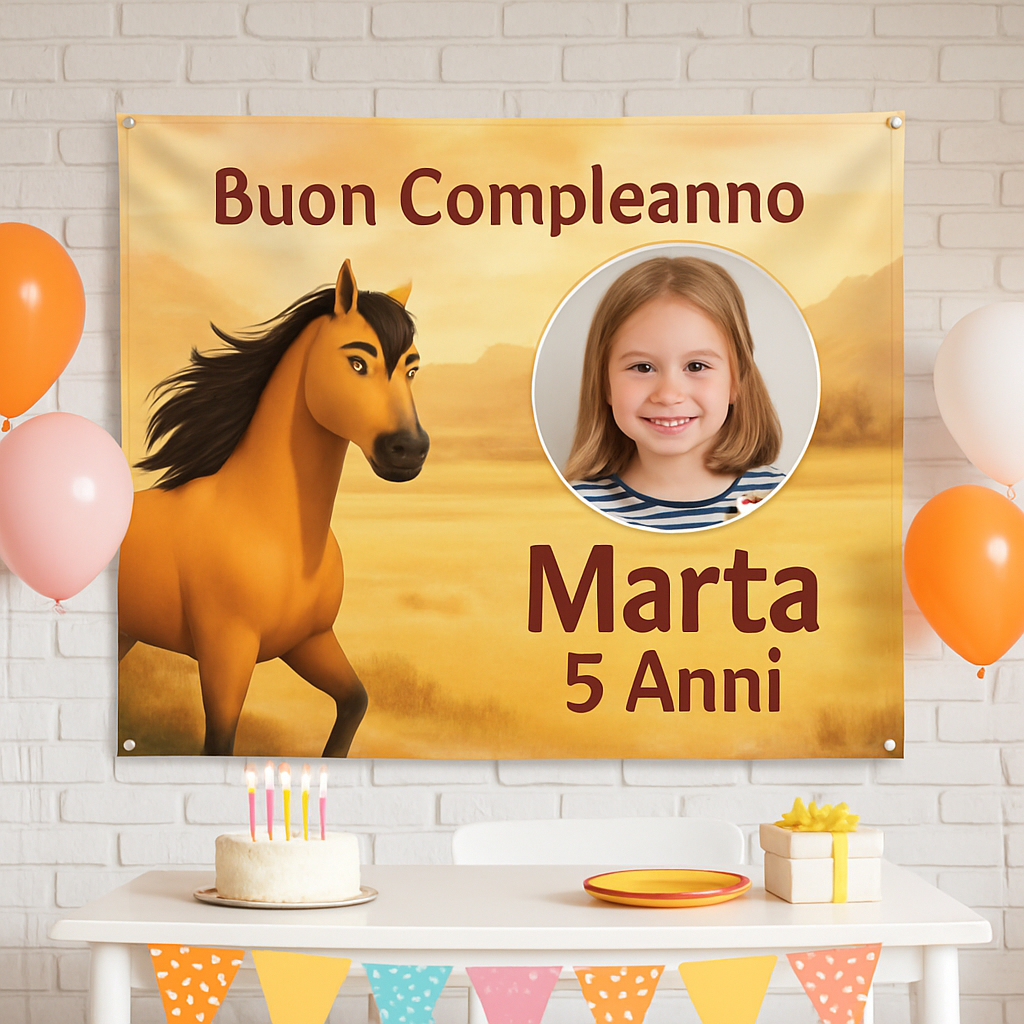 BANNER STRISCIONE compleanno - Spirit - CON NOME foto ed età bimbo/a - 01 ambientata