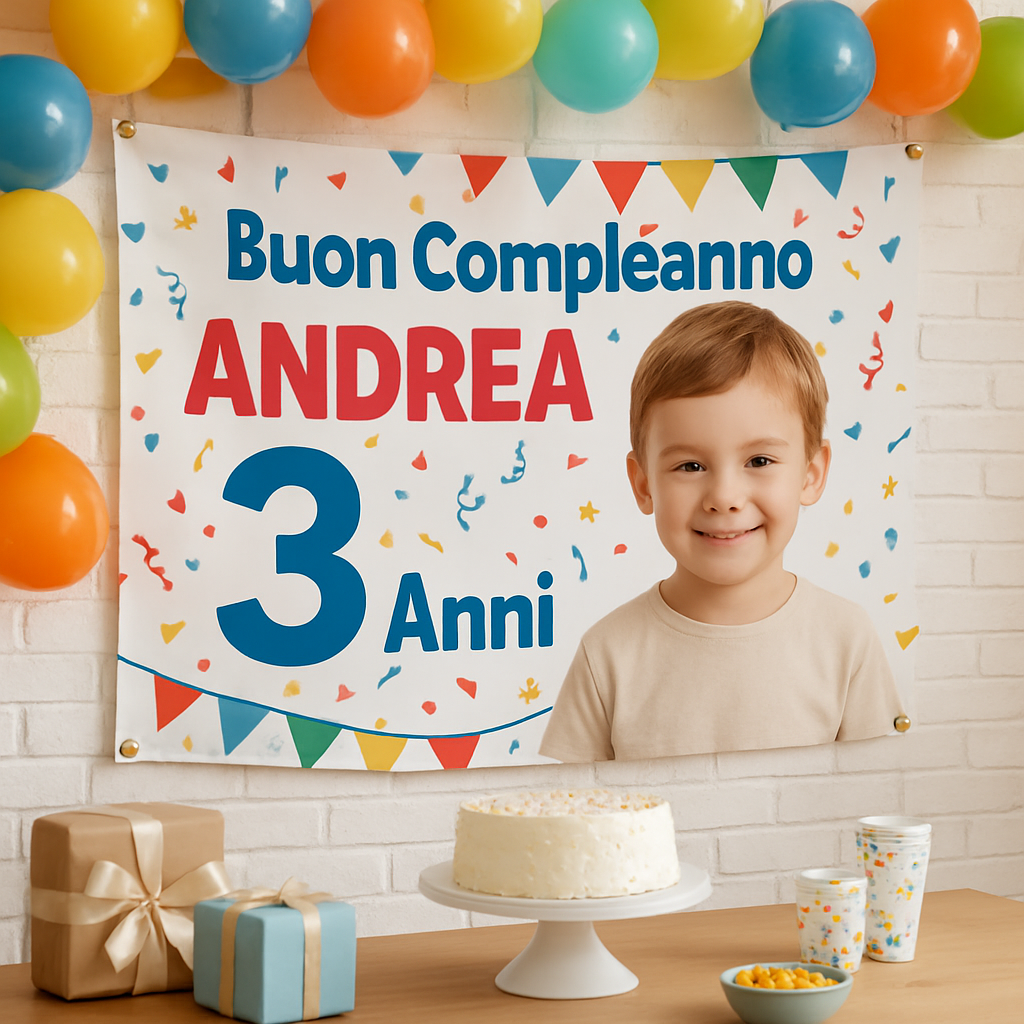 Copia del BANNER STRISCIONE compleanno - Pocoyo - CON NOME foto ed età bimbo/a - 01 ambientata